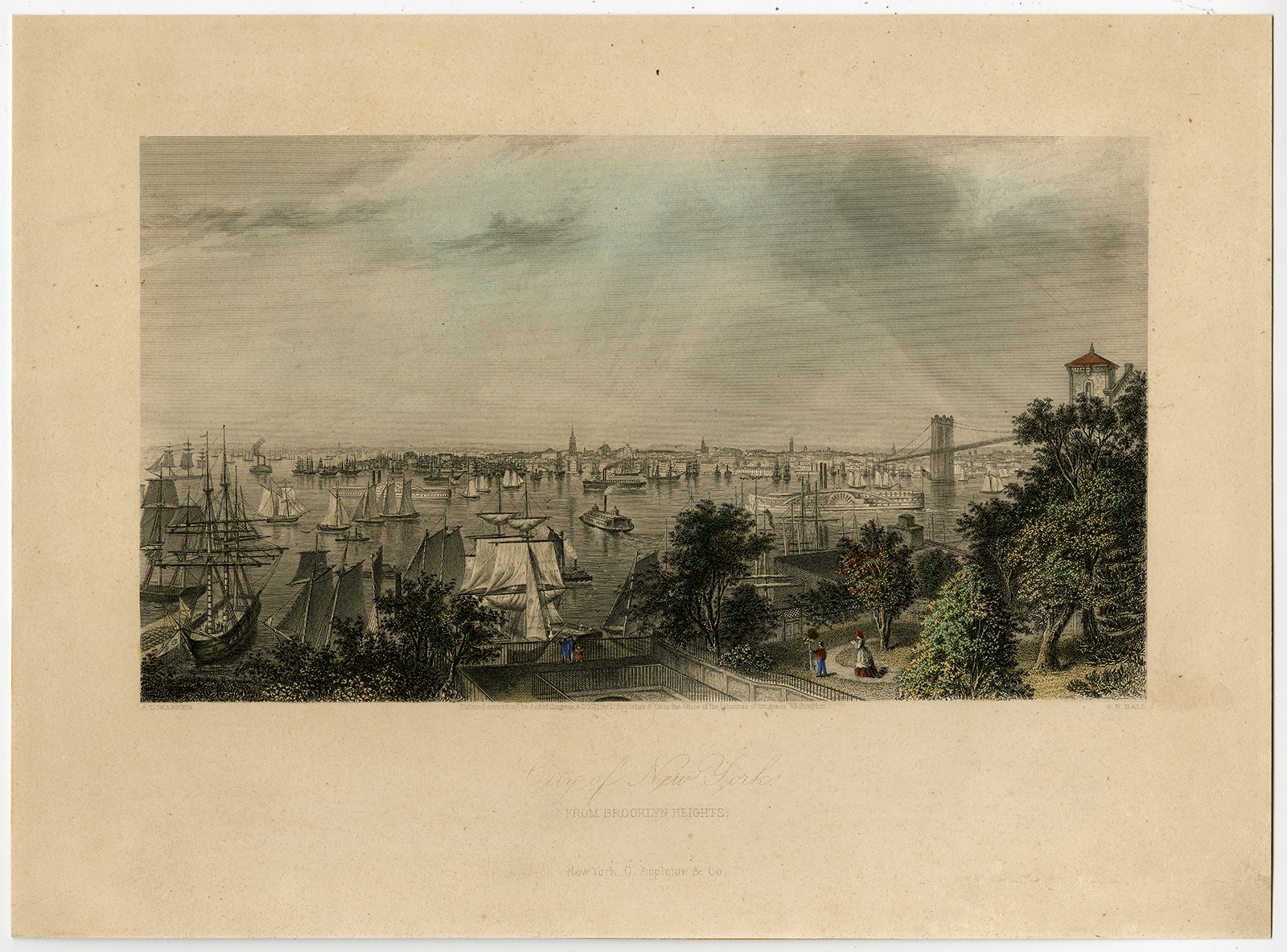 Cb088 416x308 Antique Print-NEW YORK-BROOKLYN BRIDGE-USA-Warren-Hall-1872