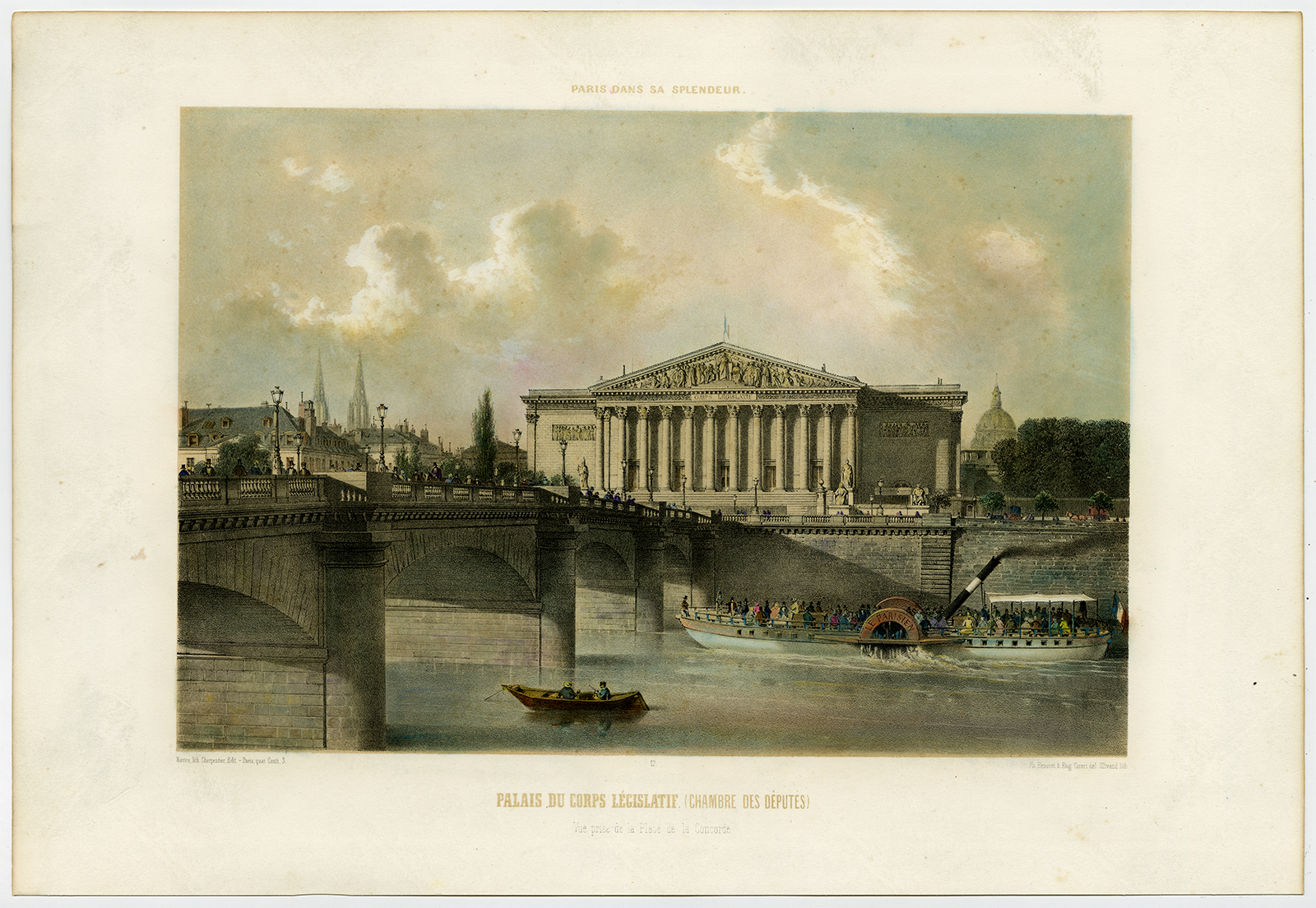, Antique Print-PALAIS CORPS LEGISLATIF-BOURBON-PARIS-Ollivaud-Benoist-Ciceri-1861, Pictura Antique Prints