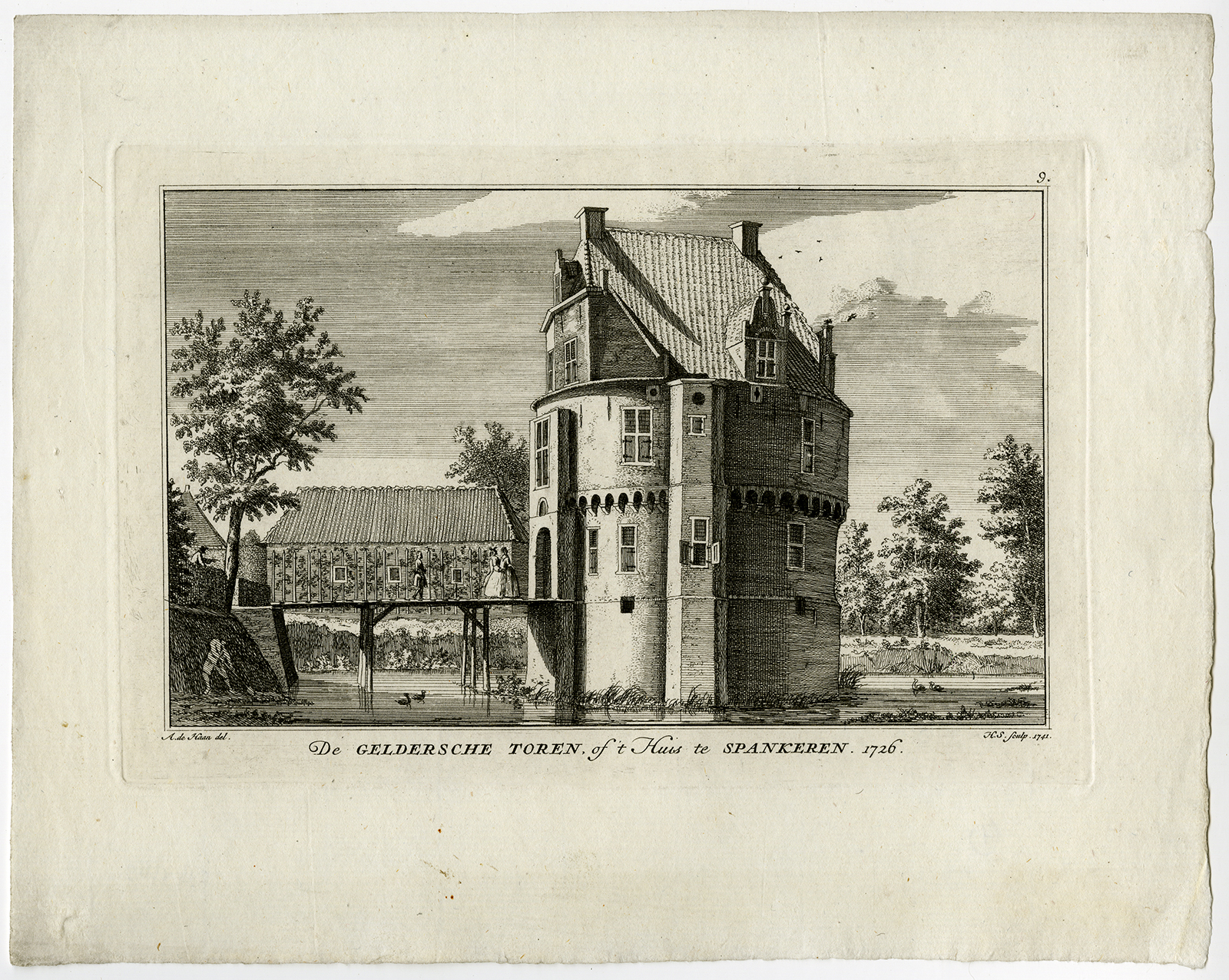 Cb1169 416x332 Rare Antique Print-VIEW-SPANKEREN-CASTLE GELDERSE TOREN-de Haen-Spilman-ca. 1760