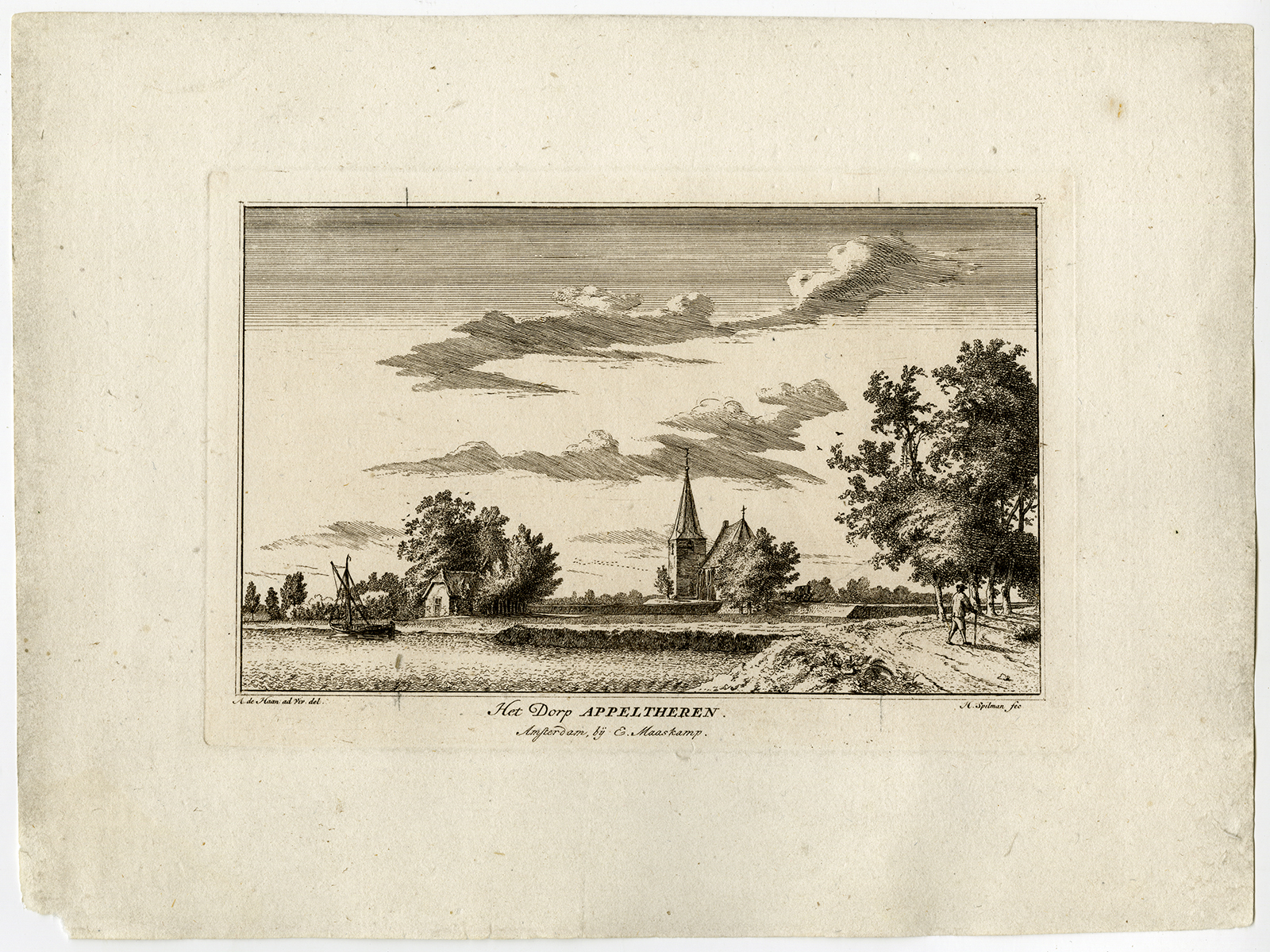 , Rare Antique Print-VIEW OF APPELTERN-APPELTHEREN-de Haen-Spilman-ca. 1760, Pictura Antique Prints