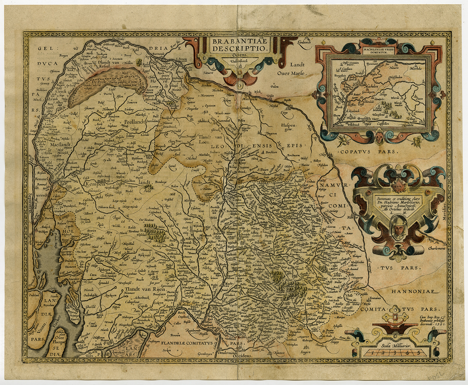 , Antique Map-BRABANT-BELGIUM-MECHELEN-Ortelius-1608, Pictura Antique Prints