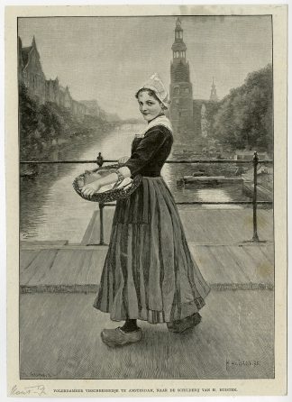 Antique Print-COSTUME-FISHER GIRL-VOLENDAM-AMSTERDAM-MUNTTOREN-Huisten-1895