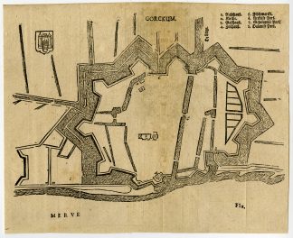 Rare Antique Print-GORINCHEM-GORCUM-FORTIFICATION-HOLLAND-Merian-Serlin-1672