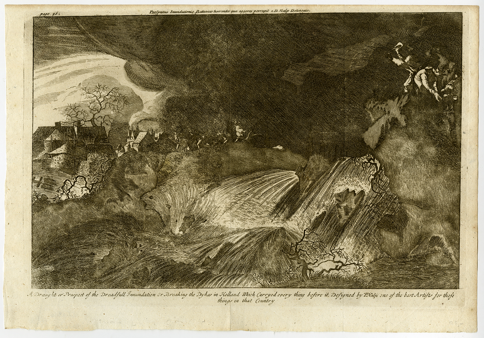 , Antique Print-FLOOD-DIKE BREAK-NETHERLANDS-Nolpe-1711, Pictura Antique Prints