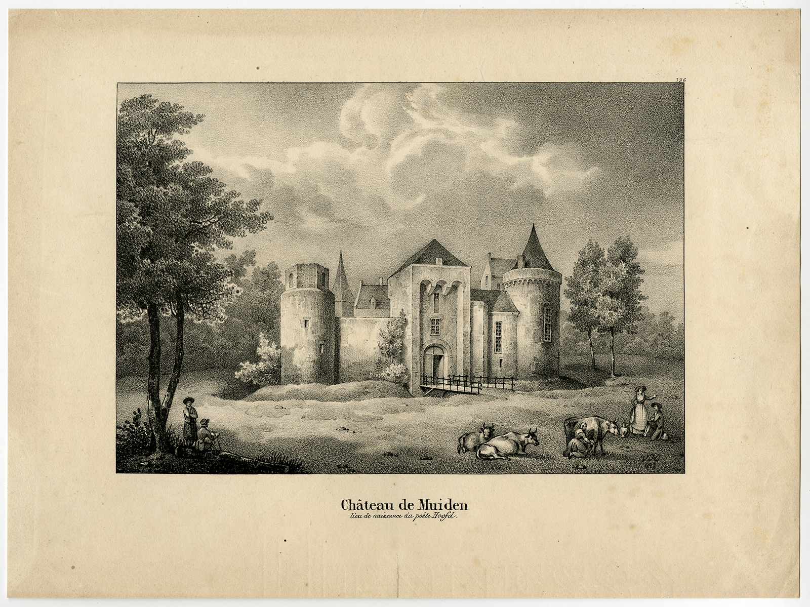 , Antique Print-MUIDEN-CASTLE-MUIDERSLOT-Howen-Madou-1825, Pictura Antique Prints