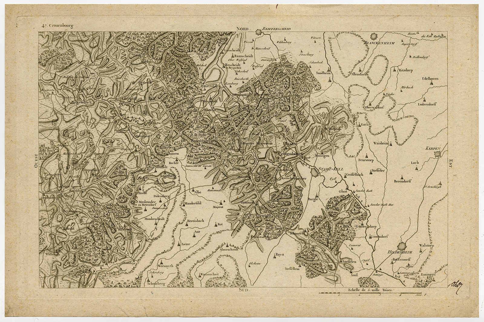 , Antique Map-KRONENBURG-KYLL-WESTPHALIA-47-GERMANY-Ferraris-1797, Pictura Antique Prints