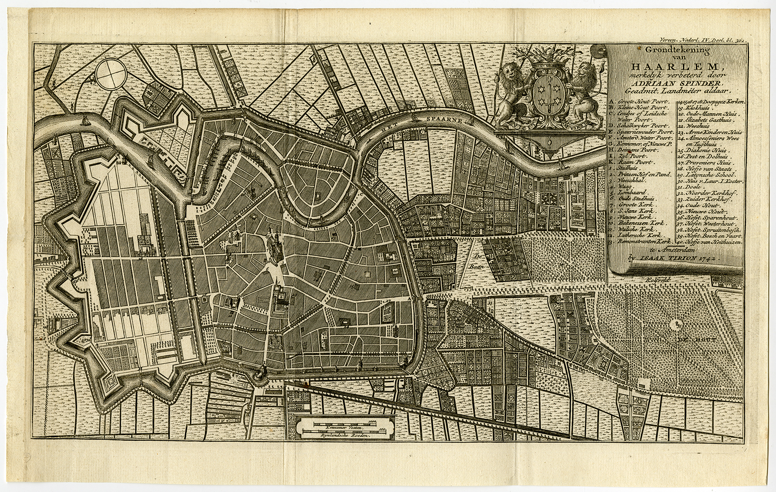 , Antique Print-PLAN-HAARLEM-Tirion-1742, Pictura Antique Prints