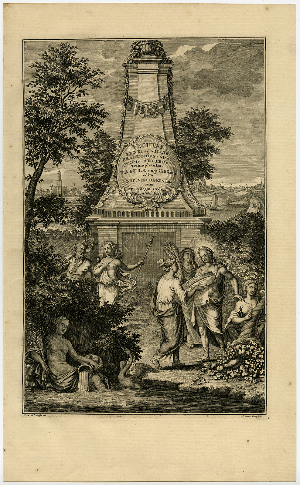 , Antique Print-TITLE ENGRAVING-UTRECHT-MUIDEN-VECHT-Lairesse-van der Laan-1719, Pictura Antique Prints