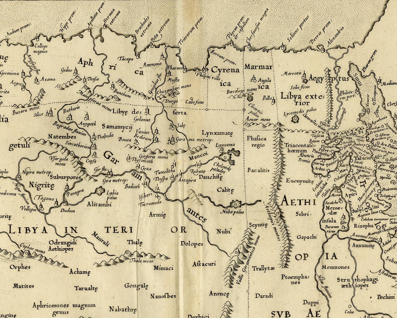 , Antique Map-NORTH AFRICA-LYBIA-EGYPT-ETHIOPIA-Ptolemy-Mercator-1698, Pictura Antique Prints
