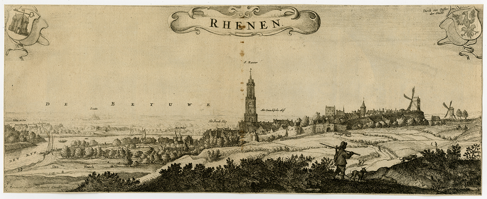 , Rare Antique Print-PANORAMA RHENEN-RHINE-BETUWE-LIENDEN-v. Lamsweerde-c.1665, Pictura Antique Prints