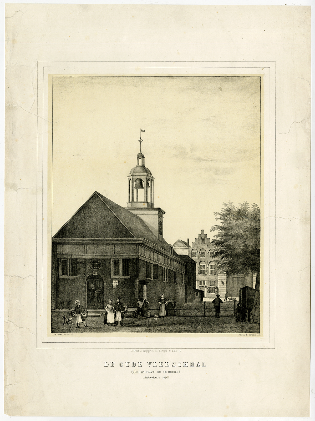 , Antique Print-MEAT MARKET-DORDRECHT-Rutten-v.d. Heijden-ca. 1840, Pictura Antique Prints
