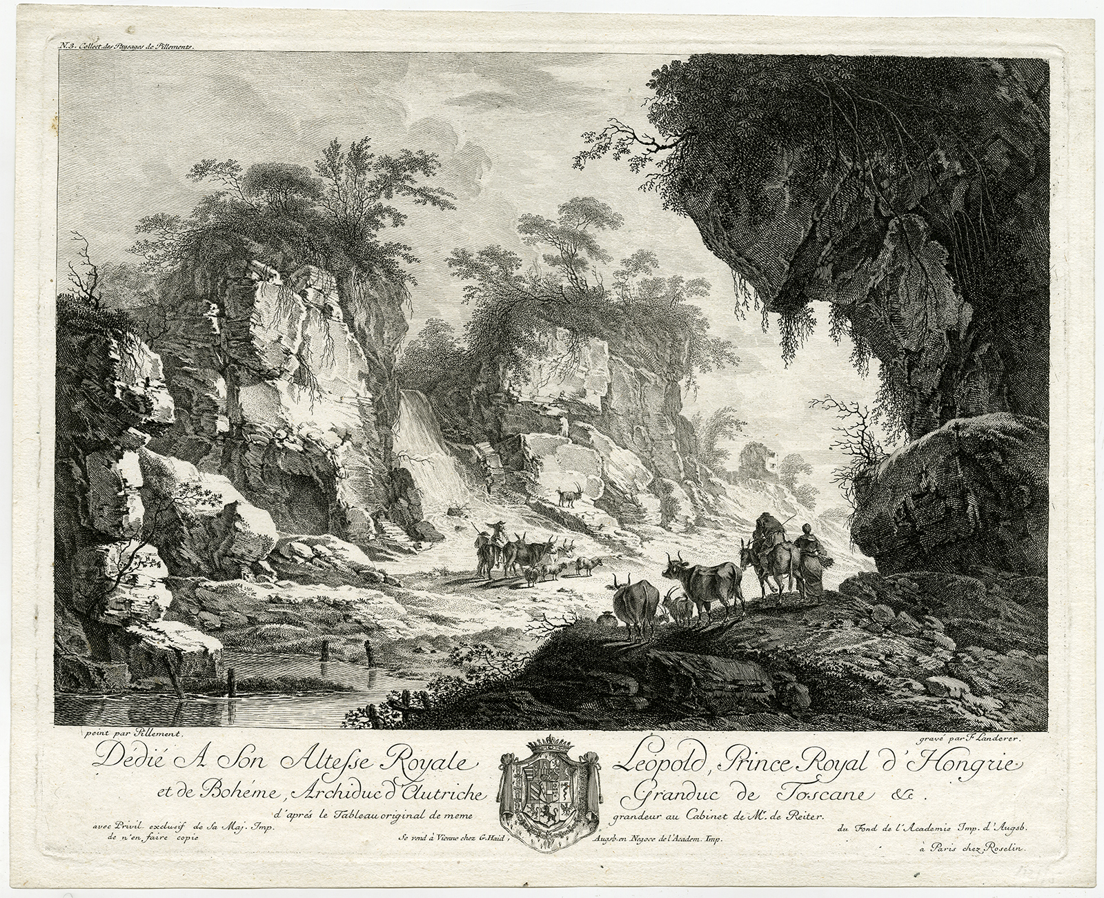 , Antique Print-LANDSCAPE-HERD-CATTLE-COWS-SHEEP-GOATS-Pillement-Landerer-ca. 1770, Pictura Antique Prints