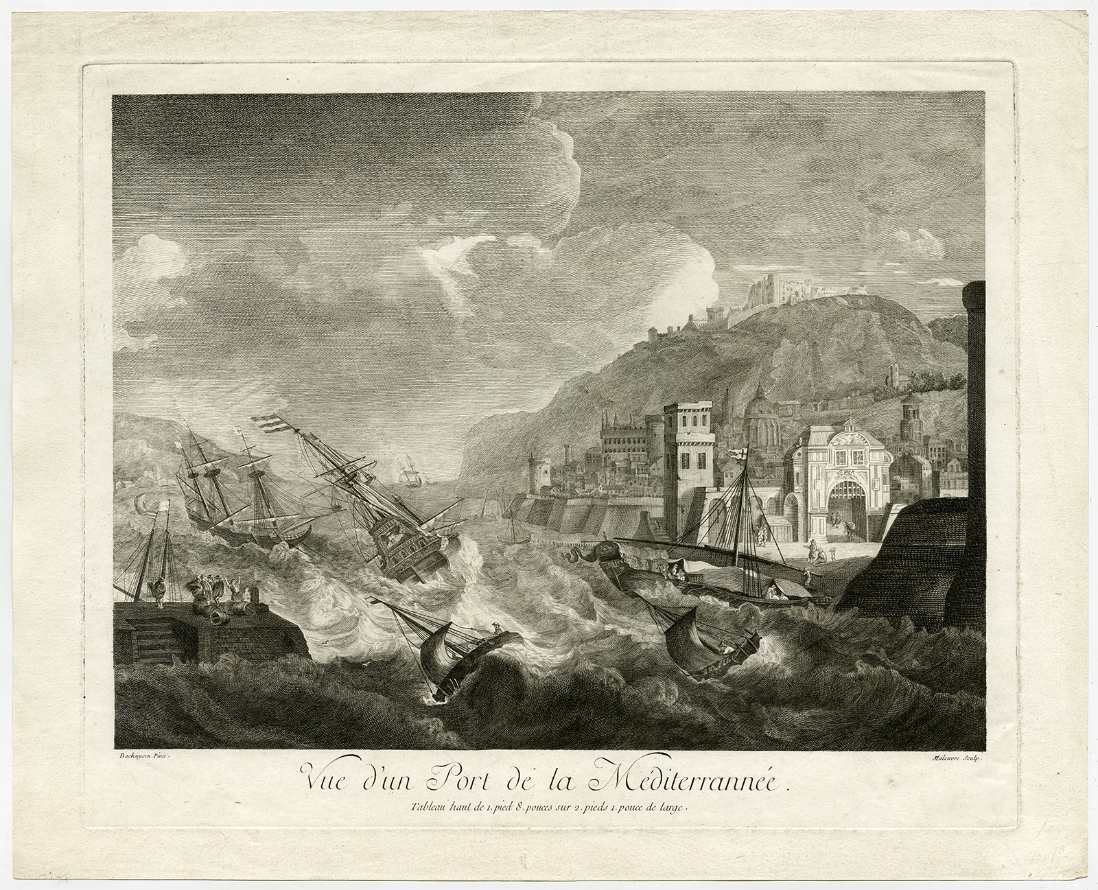, Antique Master Print-SEA-SHIP-STORM-HARBOR-PORT-Maleuvre-ca. 1780, Pictura Antique Prints