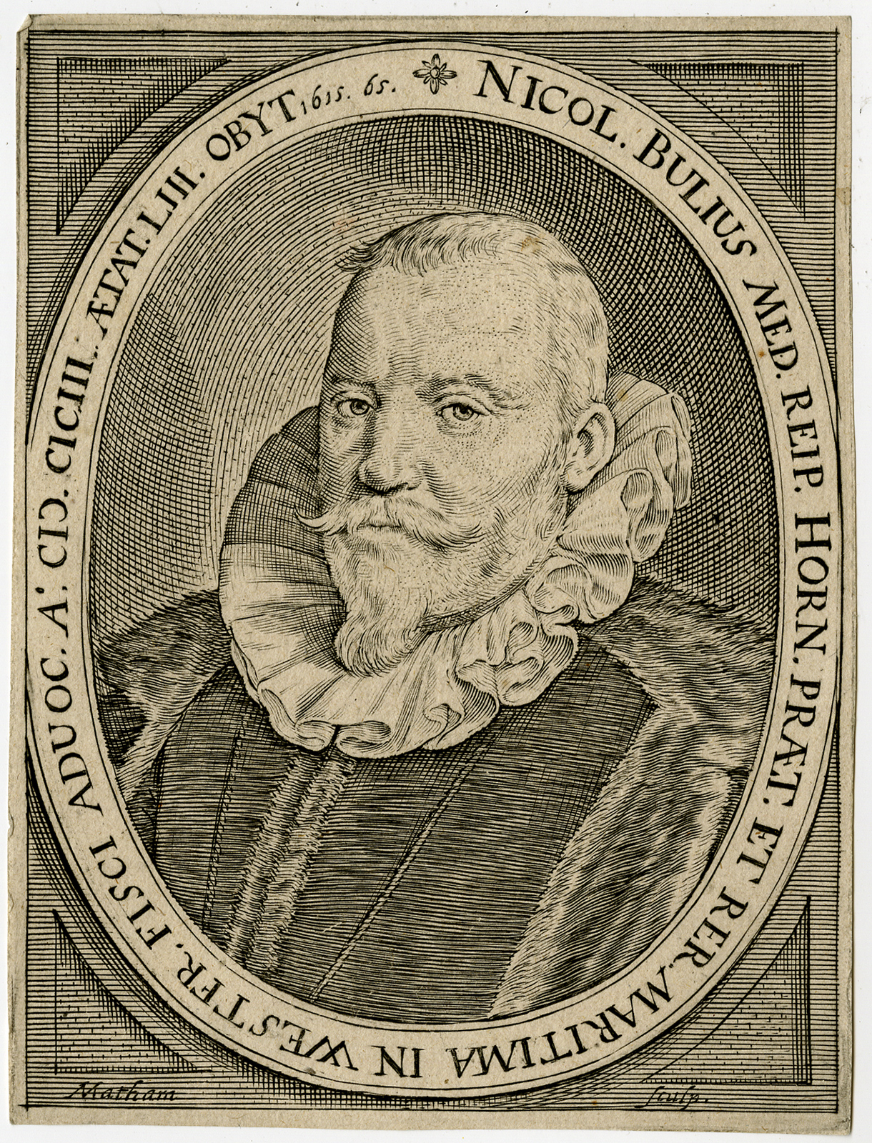 , Antique Print-NICOLAS BULIUS-KLAAS BOELENS-PHYSICIAN-Matham-1615, Pictura Antique Prints