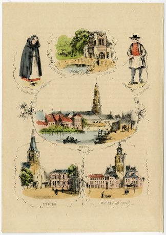 2 Antique Prints-HERTOGENBOSCH-BREDA-TILBURG-BRABANT-Sandwijk-ca. 1870