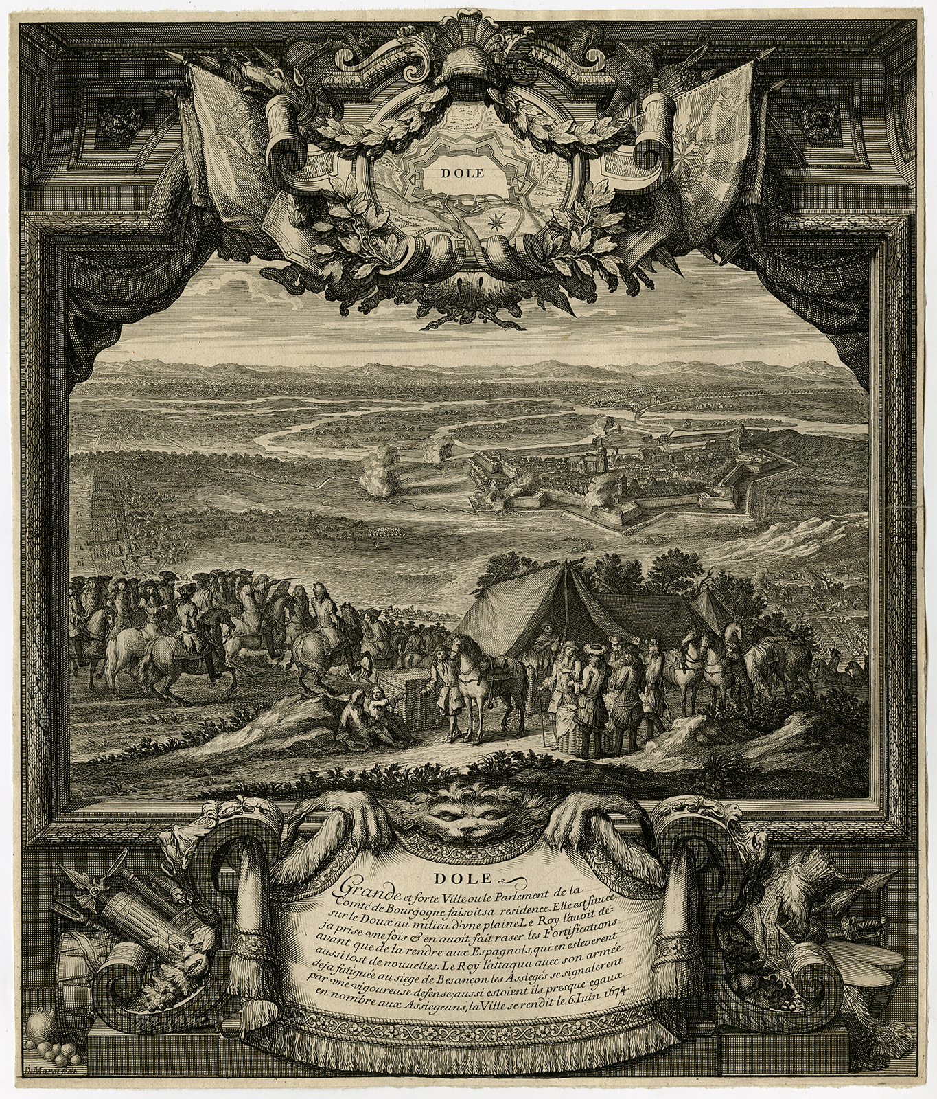 , Antique Print-DOLE-FRANCE-SIEGE-Marot-1679, Pictura Antique Prints