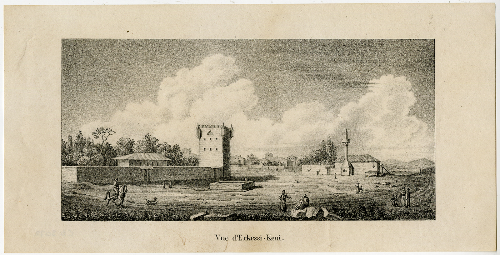 , Antique Print-ERKESSI DEUI-PASHA CHIFLIK-TOWER-Choiseul-Melling-Goubaud-1822, Pictura Antique Prints
