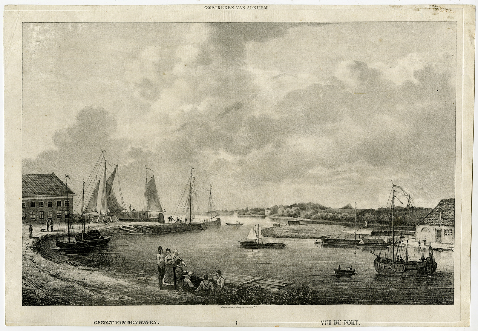 Cb3205 416x288 2 Rare Antique Prints-VIEWS-ARNHEM-RHINE-HARBOUR-Desguerrois-ca. 1835 - Image 2
