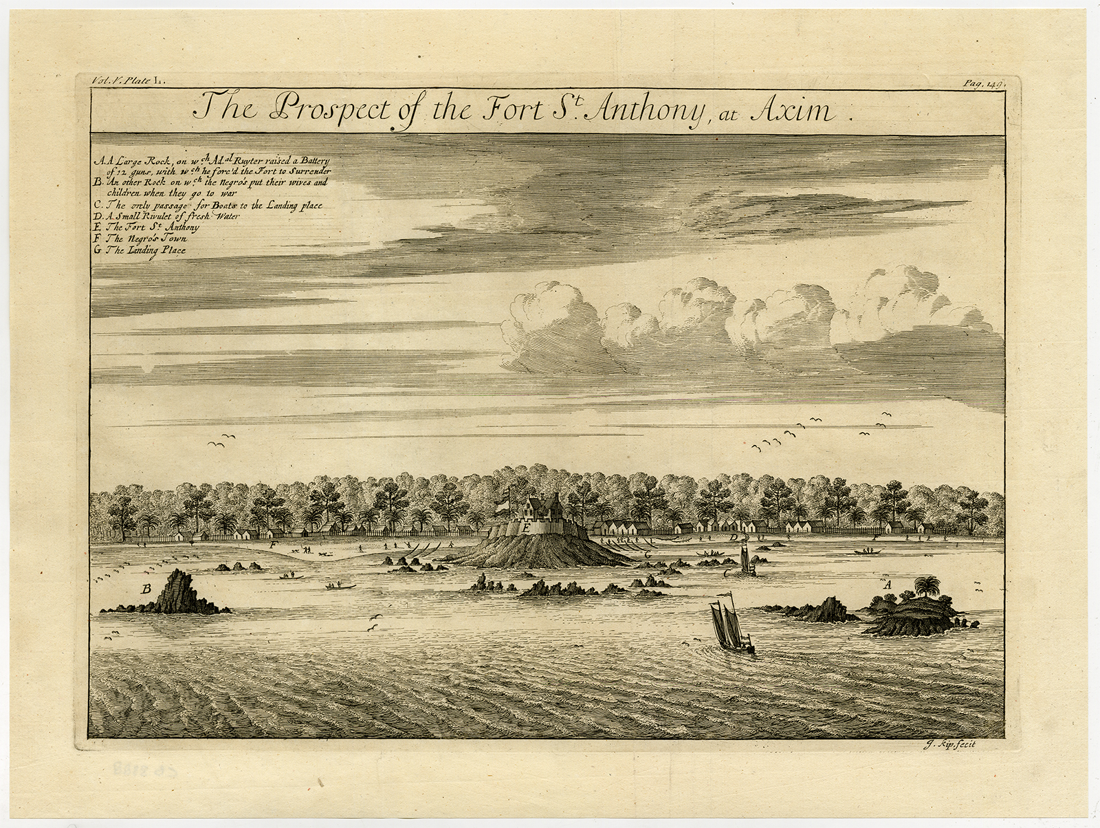 , Antique Print-VIEW-FORT-ST. ANTHONY-AXIM-GHANA-AFRICA-Barbot-Churchill-Kip-1732, Pictura Antique Prints