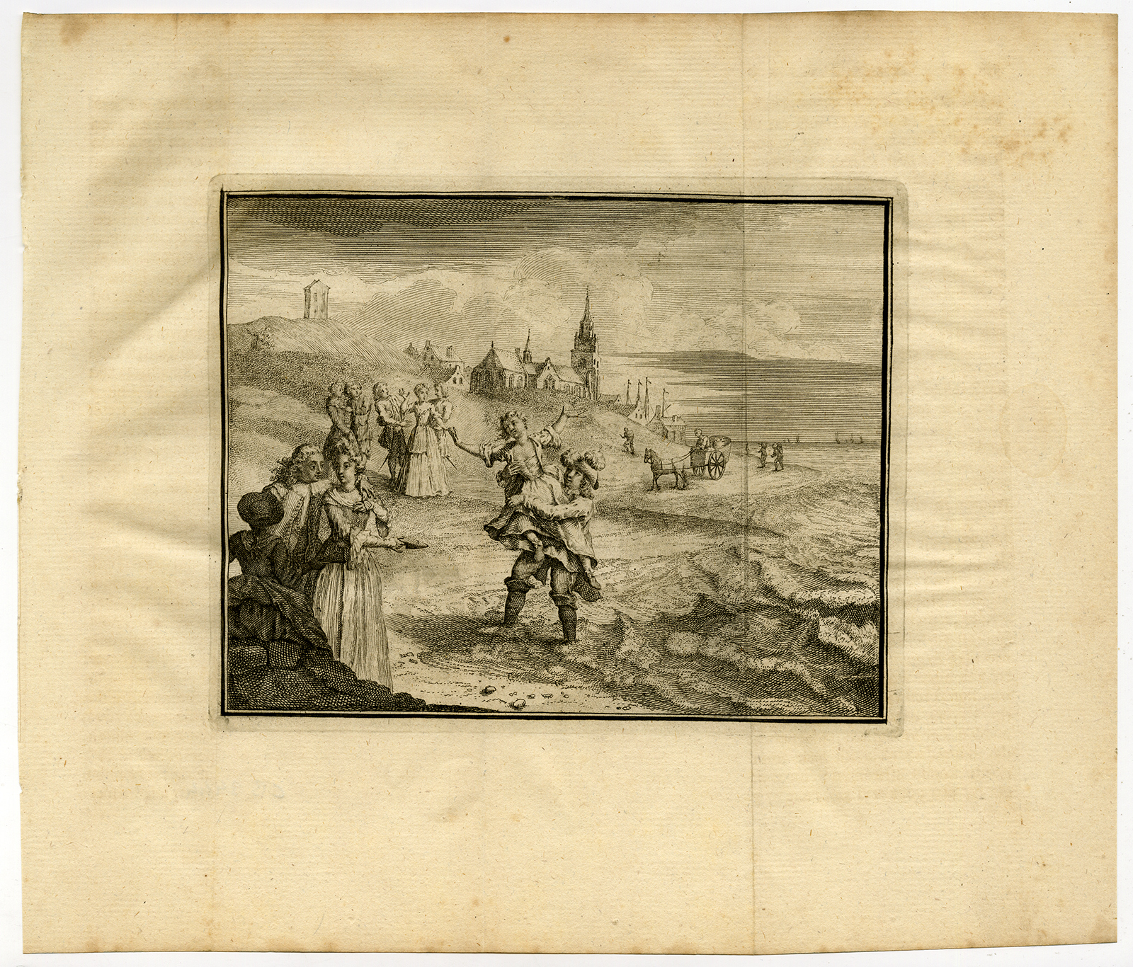 , Antique Print-GENRE-ENTERTAINMENT ON THE BEACH-KATWIJK-Heemskerk-van Laan-1765, Pictura Antique Prints