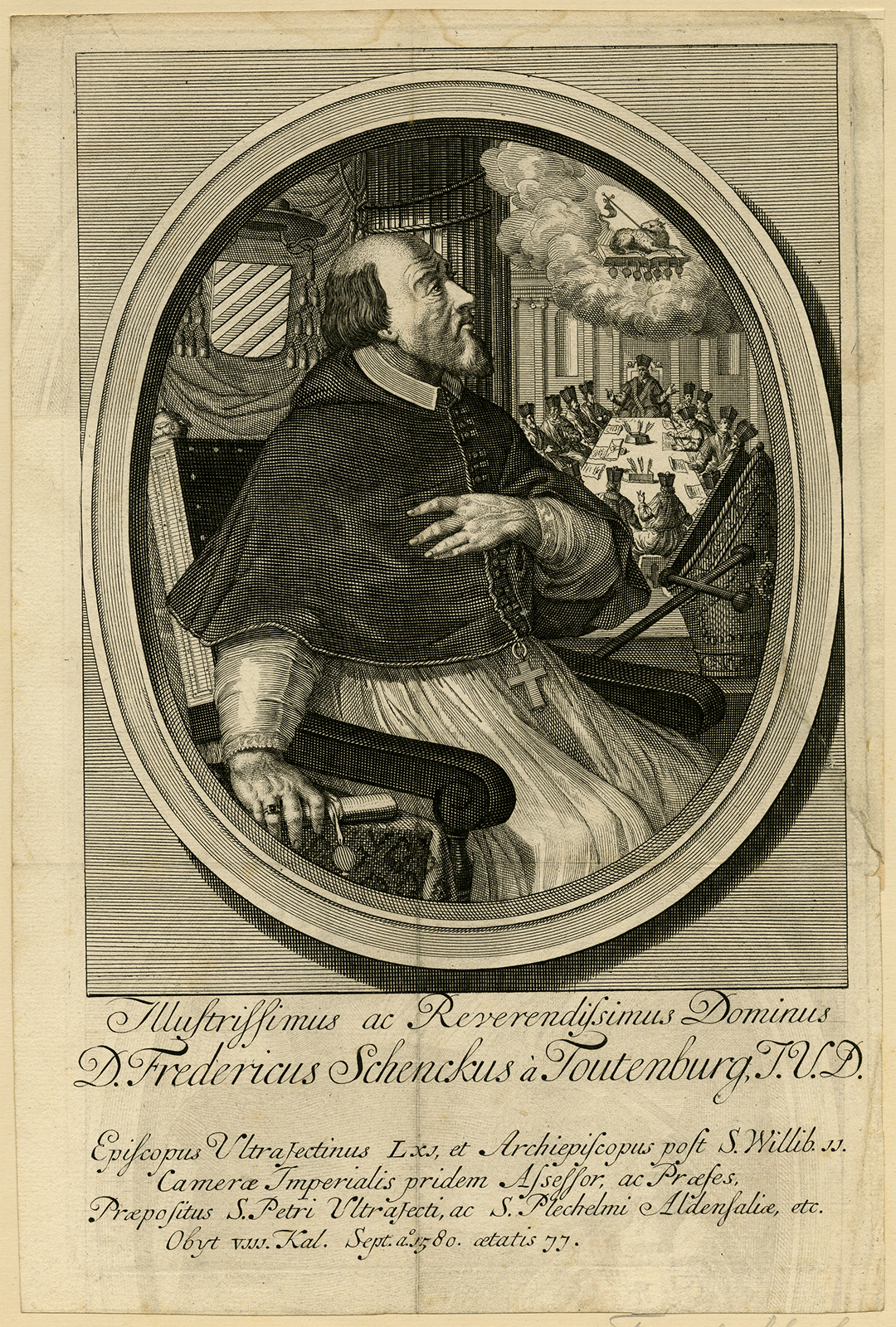 , Antique Print-PORTRAIT-FREDERIK SCHENCK-TOUTENBURG-ARCHBISHOP-Bleyswijck-c.1710, Pictura Antique Prints
