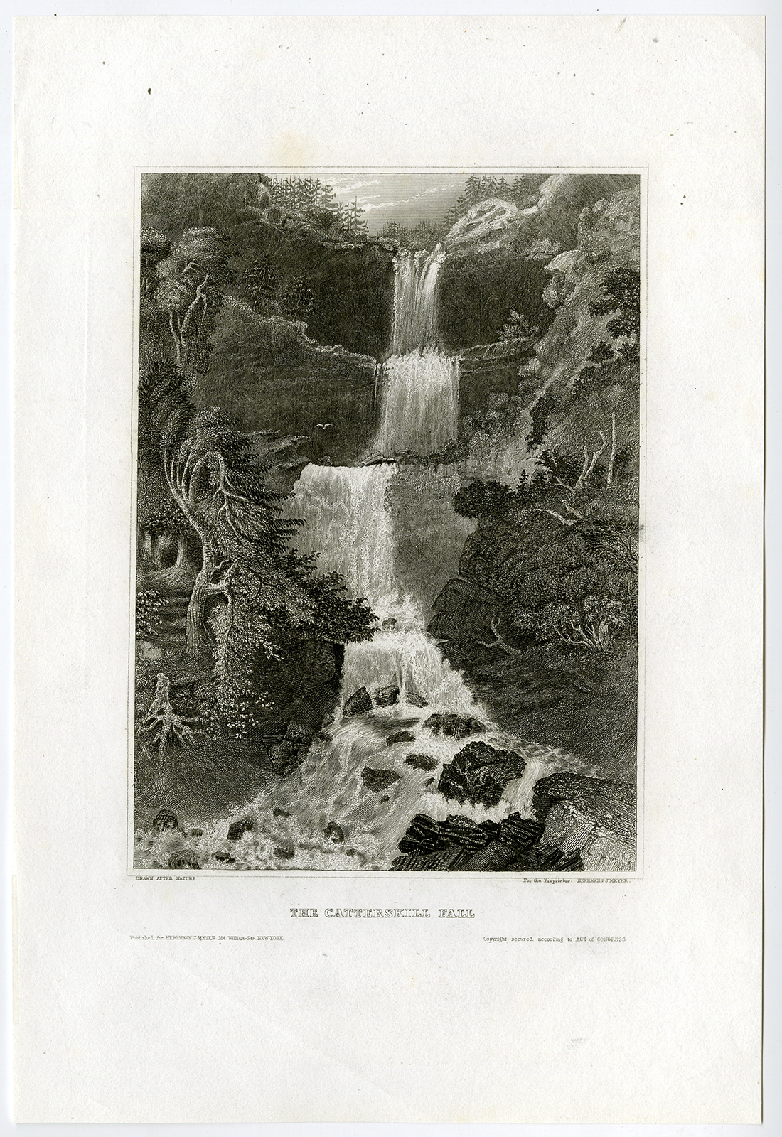 , Antique Print-CATSKILL MOUNTAINS-KAATERSKILL WATERFALL-Meyer-c. 1870, Pictura Antique Prints