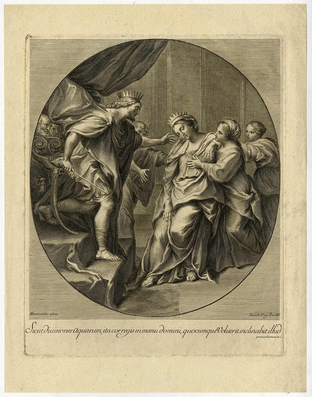 , Antique Print-RELIGION-ESTHER-AHASUERUS-Zampieri-Frey-ca. 1720, Pictura Antique Prints