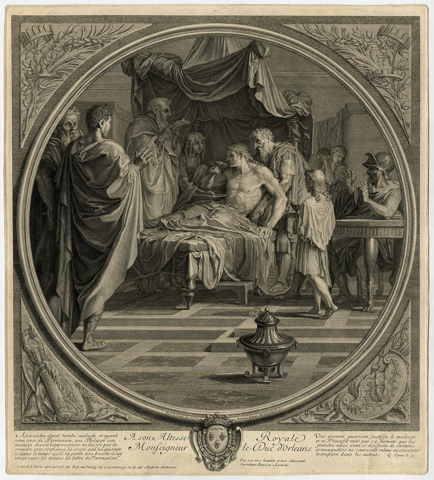 , Antique Print-HISTORY-ALEXANDER THE GREAT-PHILIPPUS-Le Sueur-Audran-1711, Pictura Antique Prints