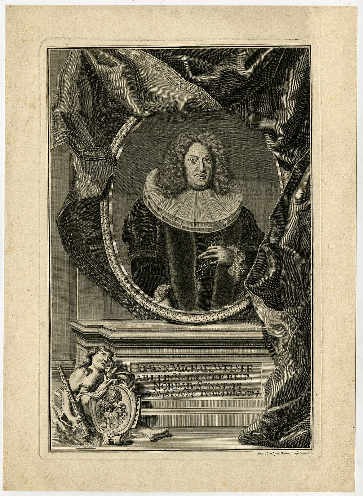 , Antique Print-PORTRAIT-JOHANN MICHAEL WELSER-NEURENBERG-Dehne-ca. 1730, Pictura Antique Prints