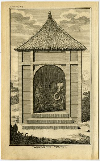 Antique Print-TONKIN-VIETNAM-TEMPLE-HORSE-ELEPHANT-Tirion-1739