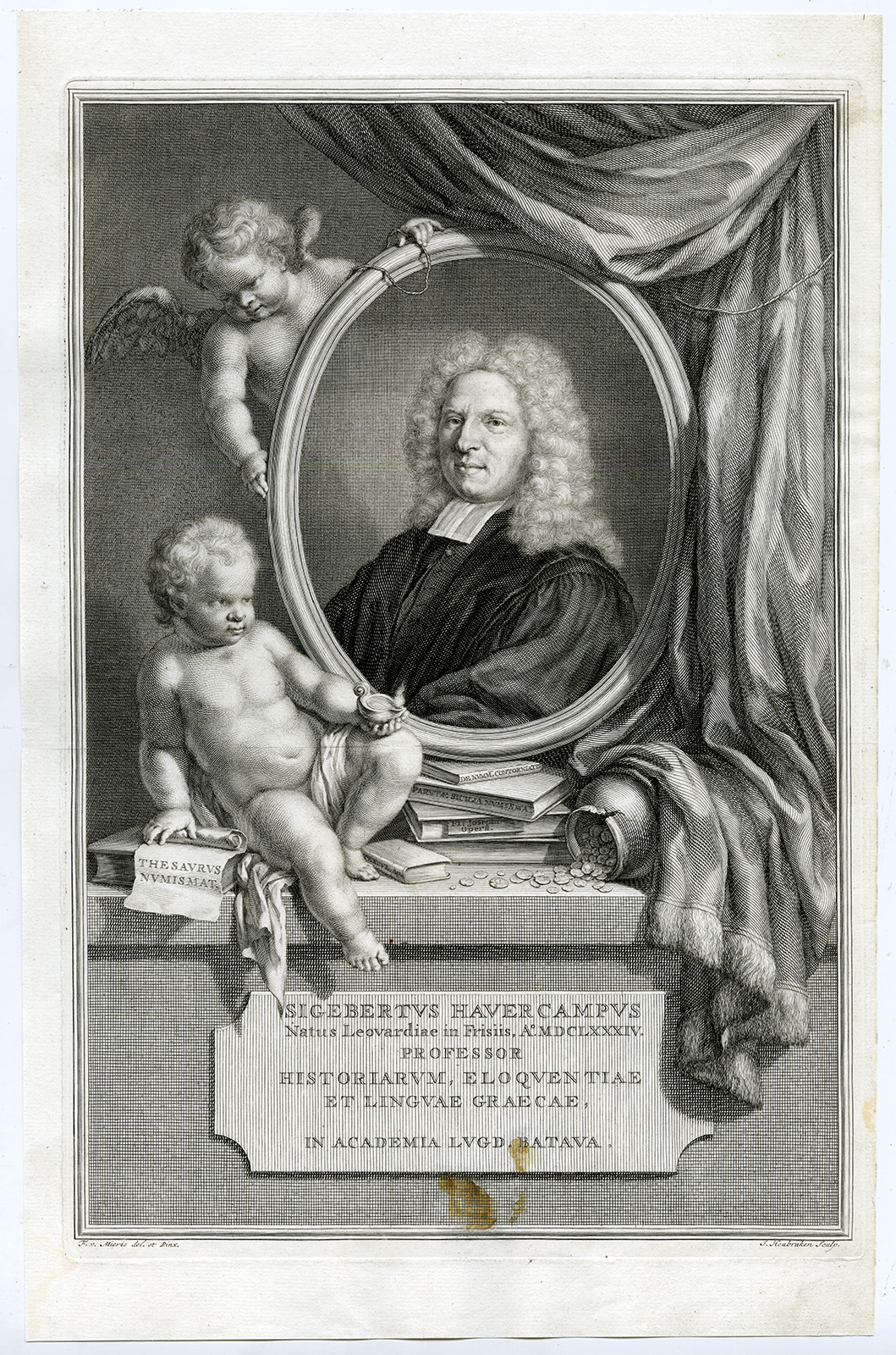 , Antique Print-PORTRAIT-SIGEBERTUS-HAVERKAMP-PROFESSOR-van Mieris-Houbraken-1736, Pictura Antique Prints