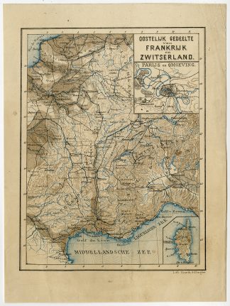 Antique Map-FRANCE-SWITZERLAND-CORSICA-Emrik & Binger-c. 1900