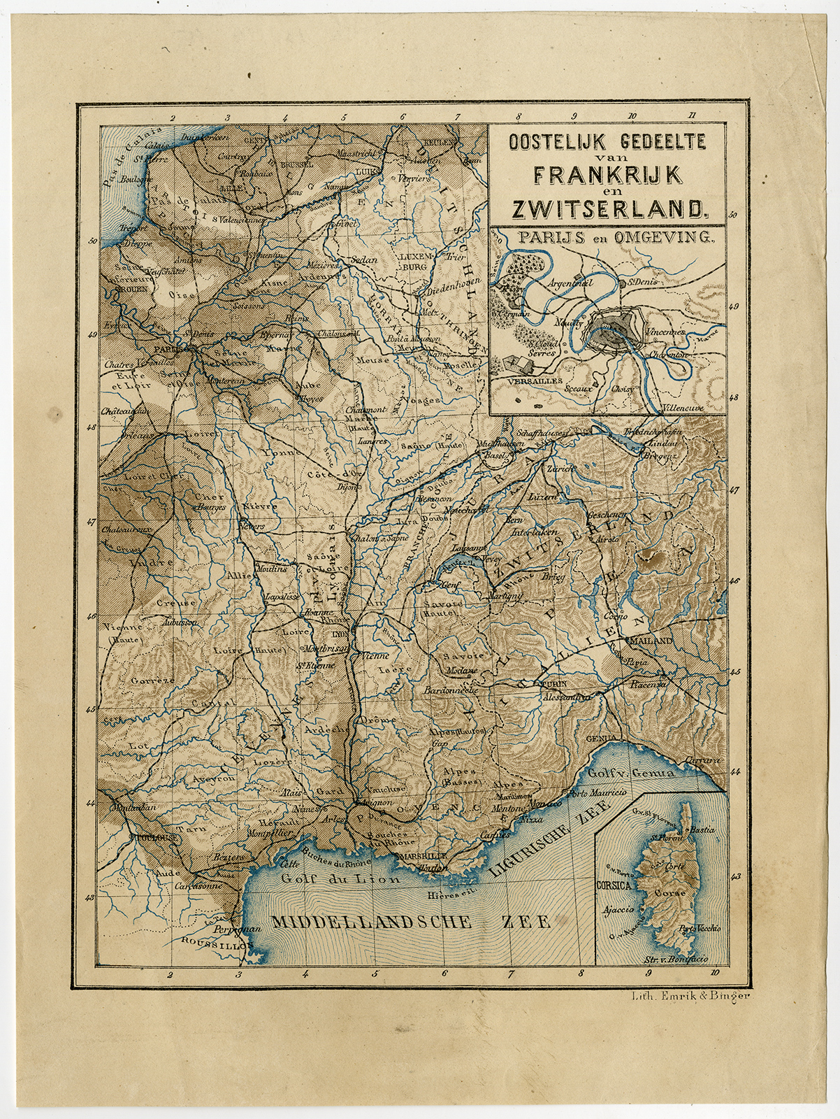 Cb512 416x554 Antique Map-FRANCE-SWITZERLAND-CORSICA-Emrik & Binger-c. 1900