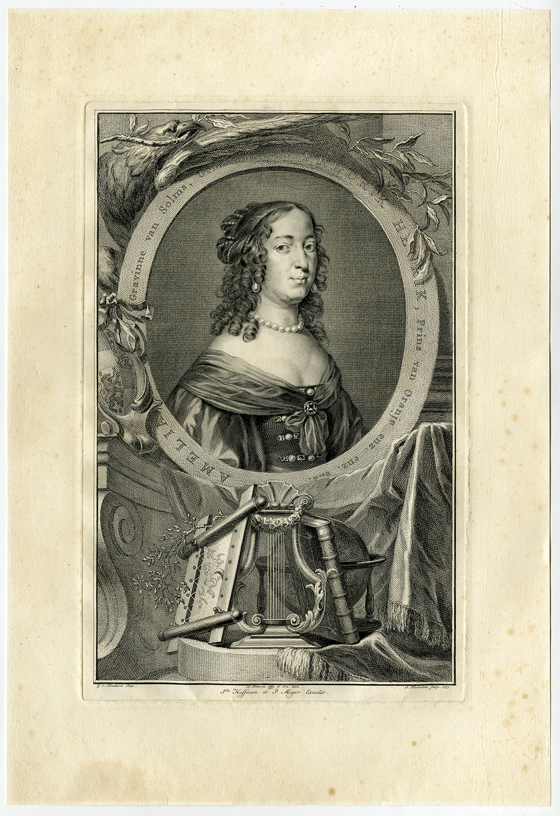 , Antique Print-PORTRAIT-AMALIA-COUNTESS-SOLMS-Marostoni-Houbraken-1753, Pictura Antique Prints