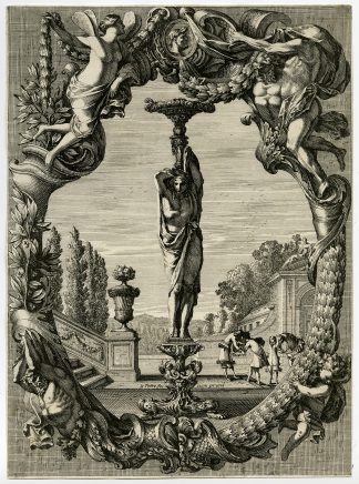 Antique Print-GARDEN-DECORATION-STATUE-WOMAN-PEDESTAL-Le Pautre-ca. 1650