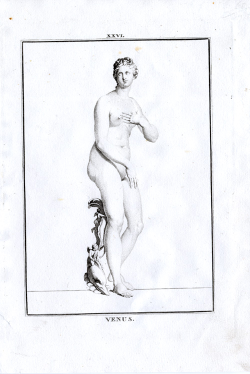 , Antique Print-MYTHOLOGY-STATUE-SCULPTURE-ROMAN GODS-VENUS-LOVE-Pl. XXVI-1810, Pictura Antique Prints