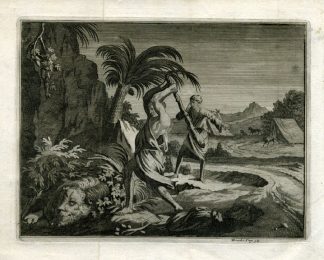 ANTIQUE PRINT-MOORISH SLAVE KILLS LION-BROOKS-Aa-1708