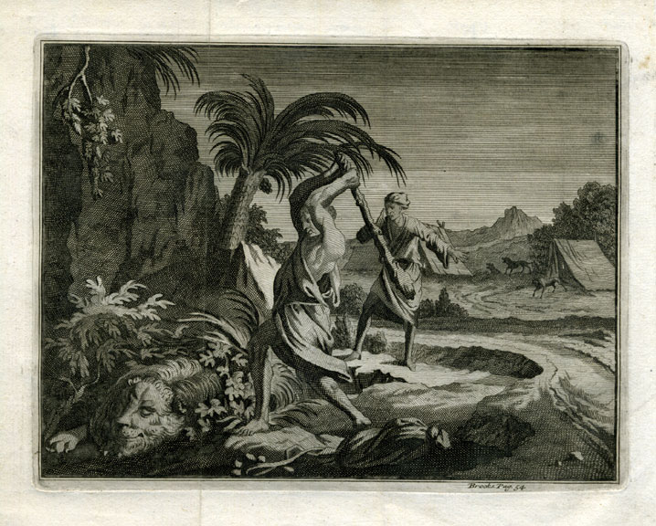 Eb01007 416x334 ANTIQUE PRINT-MOORISH SLAVE KILLS LION-BROOKS-Aa-1708