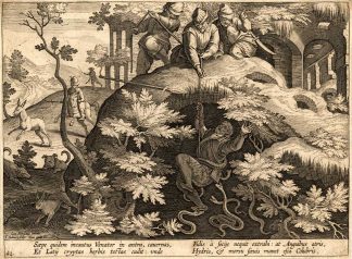 Antique Hunting Print-SNAKES-Collaert-Stradanus-1650
