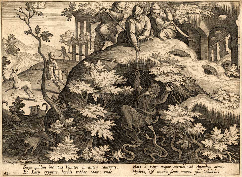 , Antique Hunting Print-SNAKES-Collaert-Stradanus-1650, Pictura Antique Prints