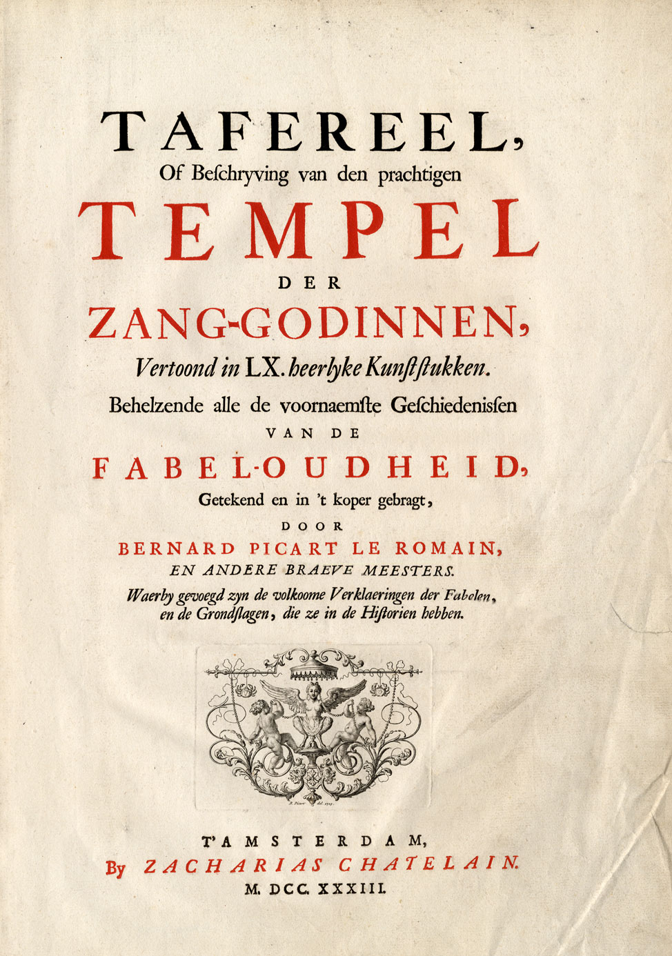 , Antique Print-TITLE PAGE-TEMPEL-MYTHOLOGY-Picart-1733, Pictura Antique Prints