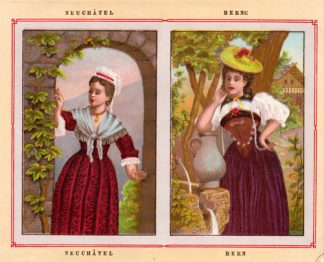 Antique Costume Print- NEUCHATEL- BERN-SWITZERLAND-1892