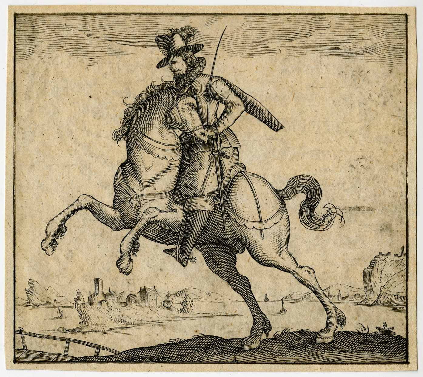 , Antique Print-ANIMAL-HORSE AND RIDER-LANDSCAPE-Anonymous-ca. 1600, Pictura Antique Prints