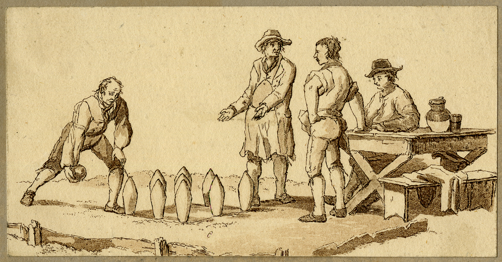 , Antique Print-GENRE-SKITTLES-TAVERN-Anonymous-ca. 1800, Pictura Antique Prints