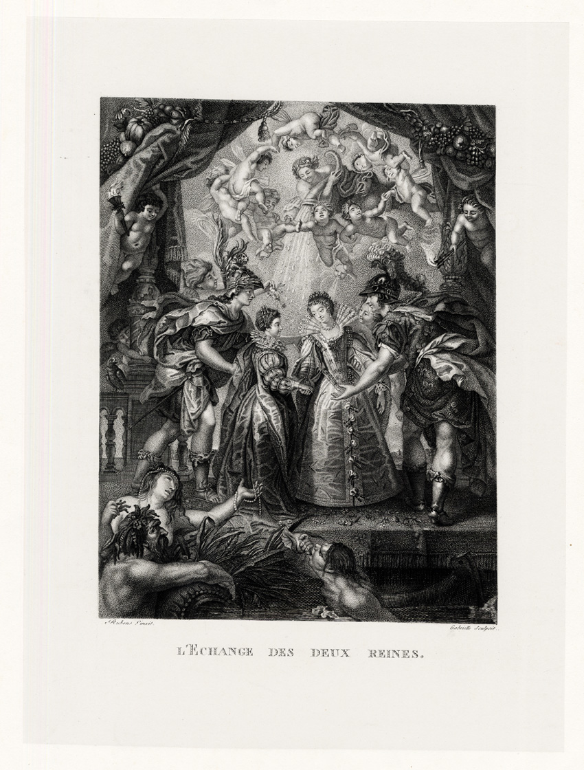 , Antique Print-RUBENS-L’ECHANGE DES DEUX REINES-PAINTING-Gabrielle-1873, Pictura Antique Prints