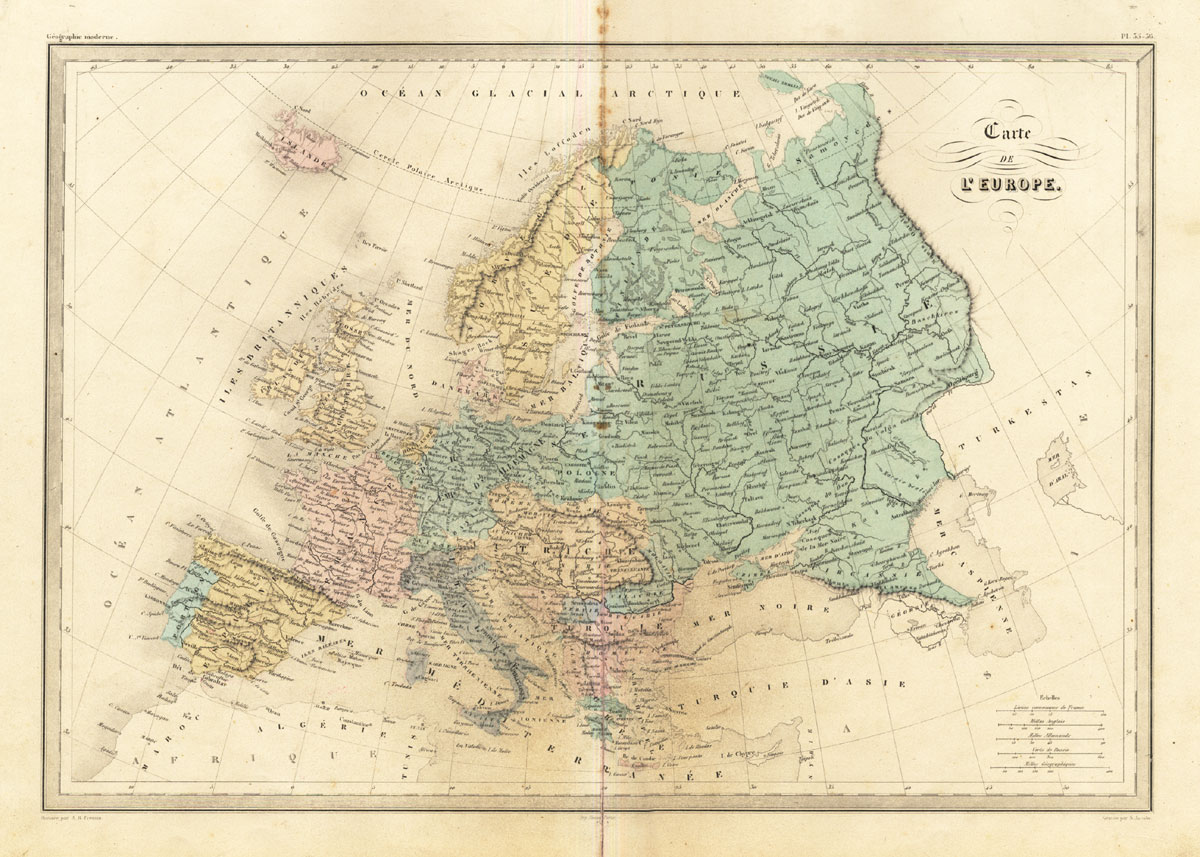 , Antique Map-EUROPE-Malte-Brun-Sarrazin-1880, Pictura Antique Prints