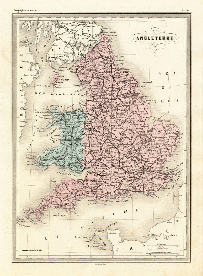 , Antique Map-ENGLAND-WALES-BRITAIN-Malte-Brun-Sarrazin-1880, Pictura Antique Prints