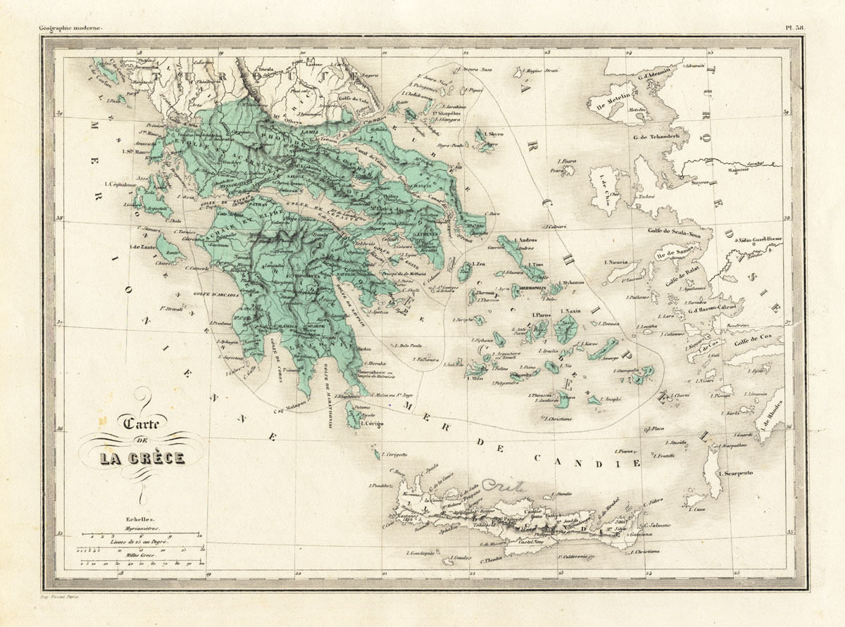 , Antique Map-GREECE-CRETE-Malte-Brun-Sarrazin-1880, Pictura Antique Prints