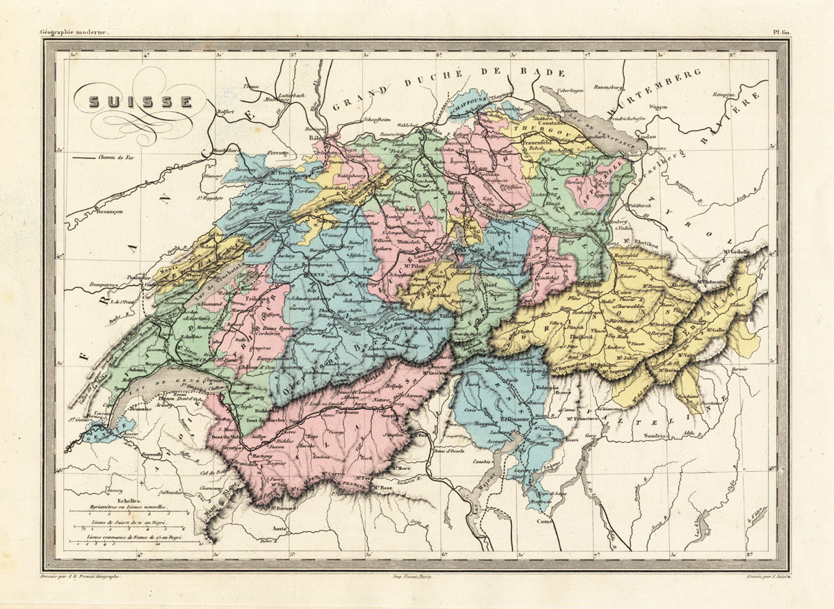 , Antique Map-SWITZERLAND-SUISSE-Malte-Brun-Sarrazin-1880, Pictura Antique Prints