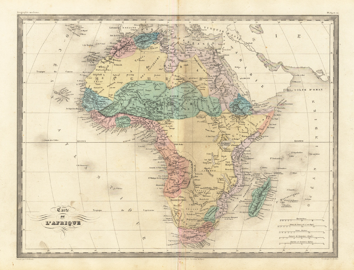 , Antique Map-AFRICA-AFRIQUE-Malte-Brun-Sarrazin-1880, Pictura Antique Prints